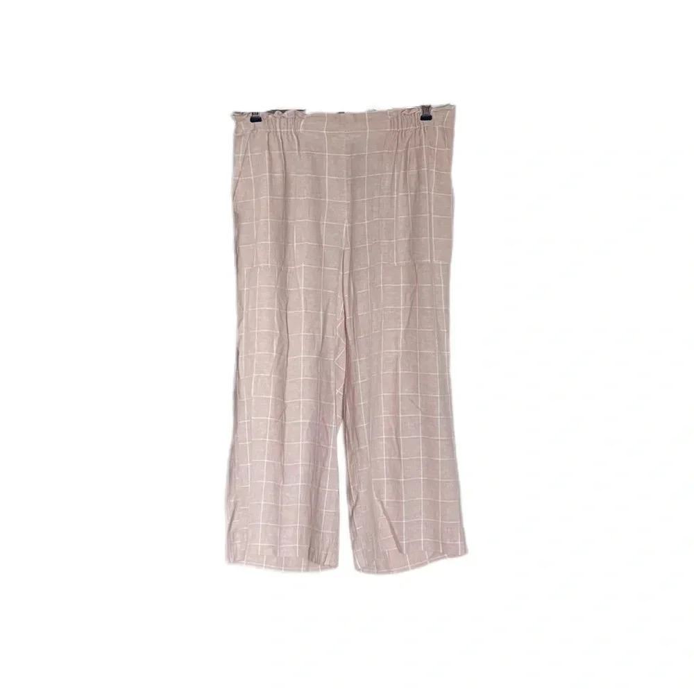 Sharagano Pale Pink White Striped Linen Wide Leg Pants Women’s Medium